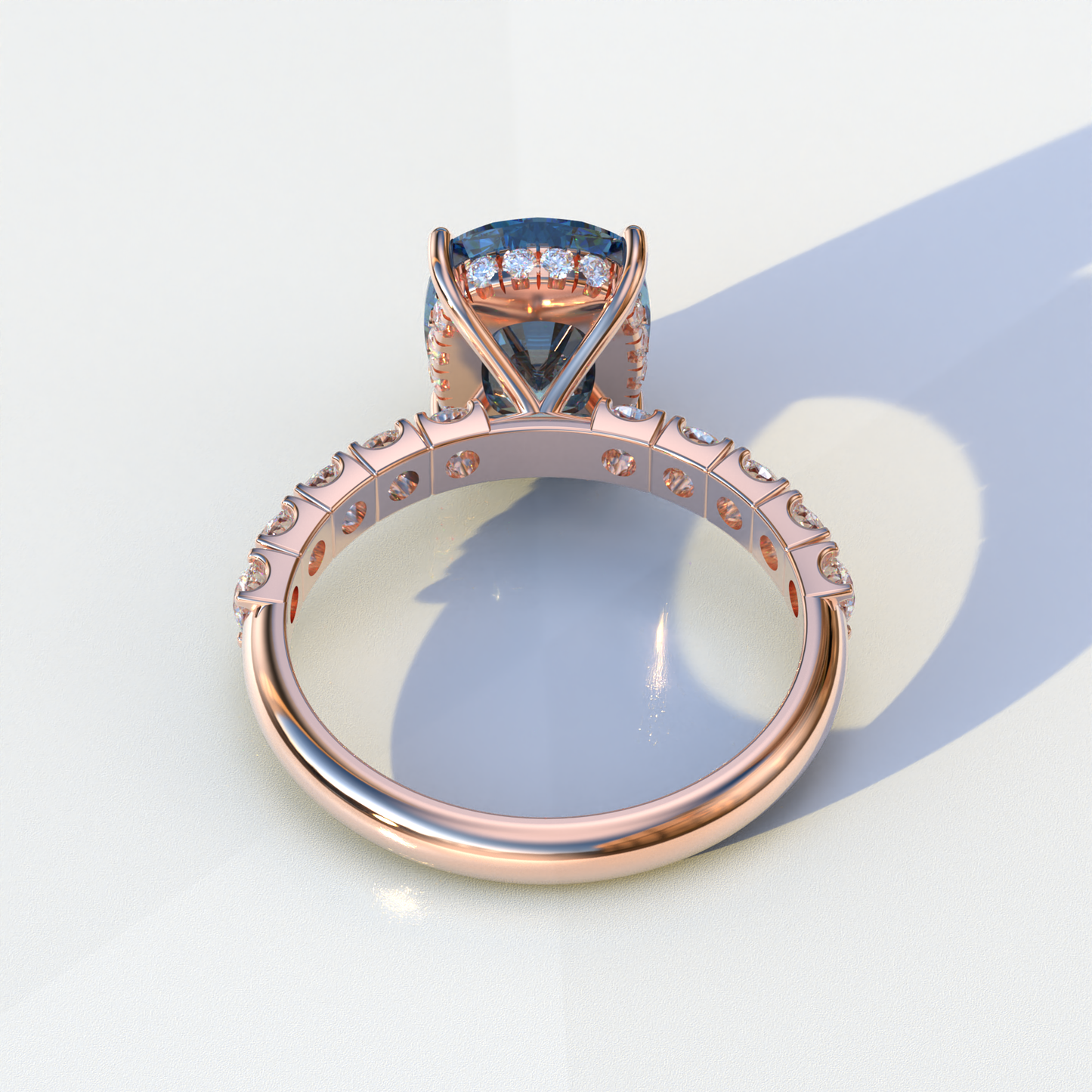 4 Carat Blue Cushion Cut Hidden Halo Eternity Lab Diamond Engagement Ring - Sandrine