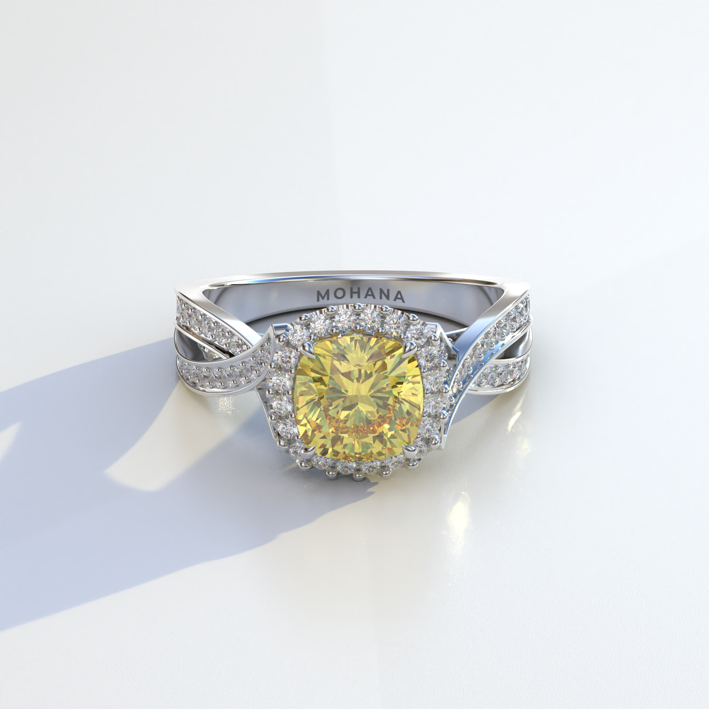 3 Carat Yellow Cushion Cut Lab Grown Halo Diamond Engagement Ring - Odessa