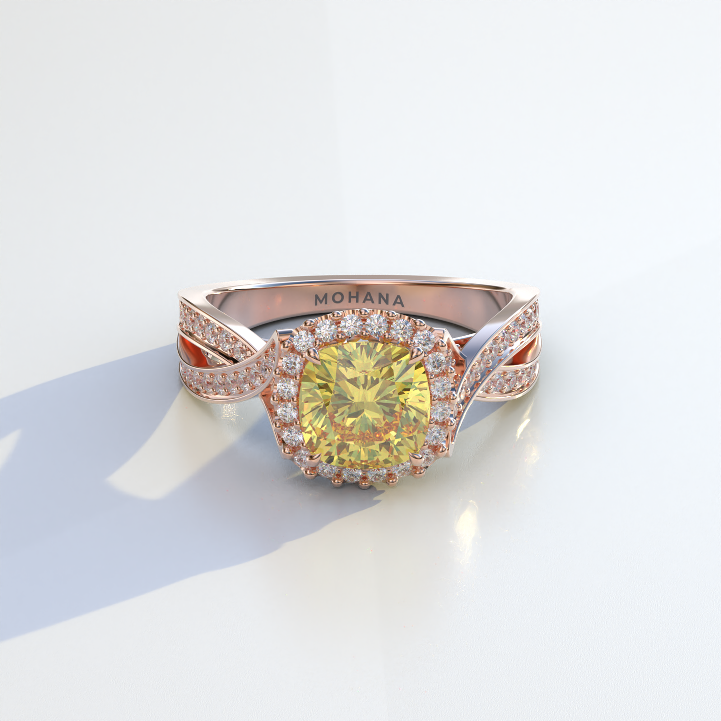 3 Carat Yellow Cushion Cut Lab Grown Halo Diamond Engagement Ring - Odessa