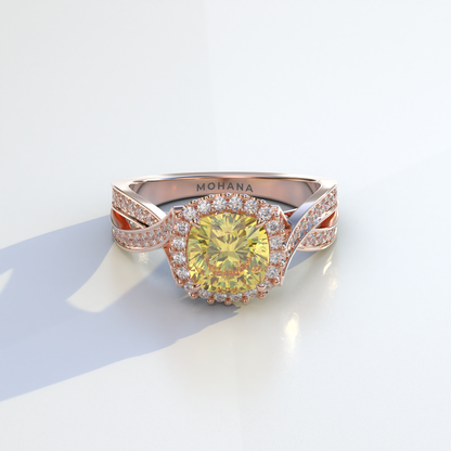 3 Carat Yellow Cushion Cut Lab Grown Halo Diamond Engagement Ring - Odessa