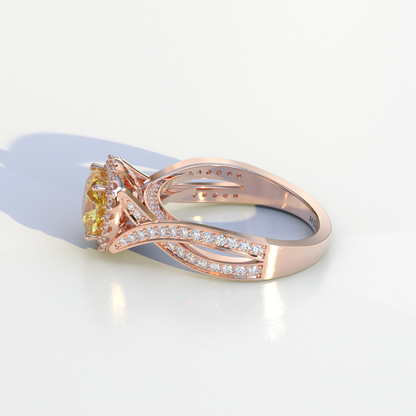 3 Carat Yellow Cushion Cut Lab Grown Halo Diamond Engagement Ring - Odessa