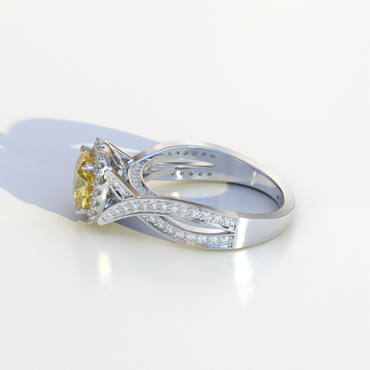 3 Carat Yellow Cushion Cut Lab Grown Halo Diamond Engagement Ring - Odessa