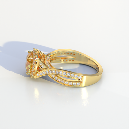 3 Carat Yellow Cushion Cut Lab Grown Halo Diamond Engagement Ring - Odessa