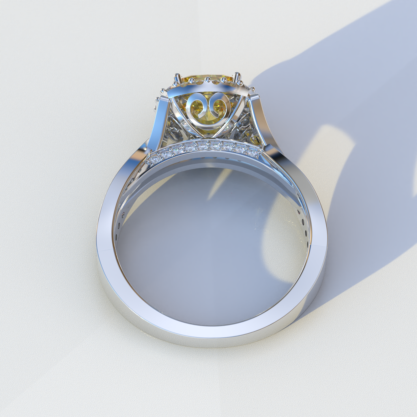 3 Carat Yellow Cushion Cut Lab Grown Halo Diamond Engagement Ring - Odessa