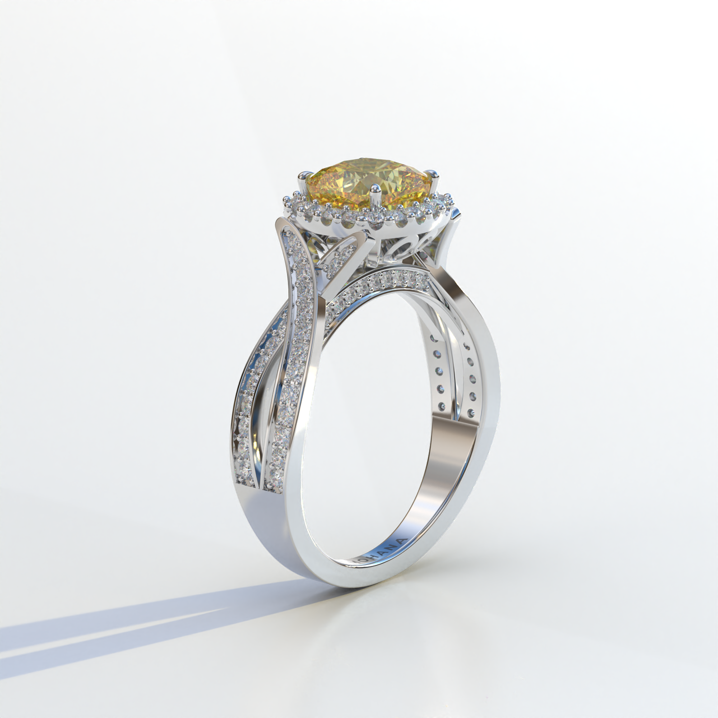 3 Carat Yellow Cushion Cut Lab Grown Halo Diamond Engagement Ring - Odessa