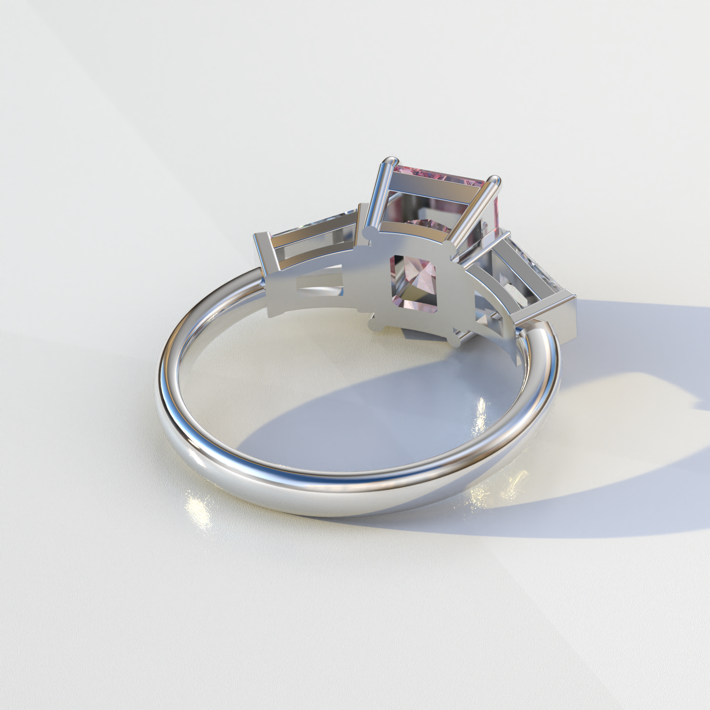 3 Carat Pink Radiant & Tapered Baguette Three Stone Lab Diamond Engagement Ring - Adorned