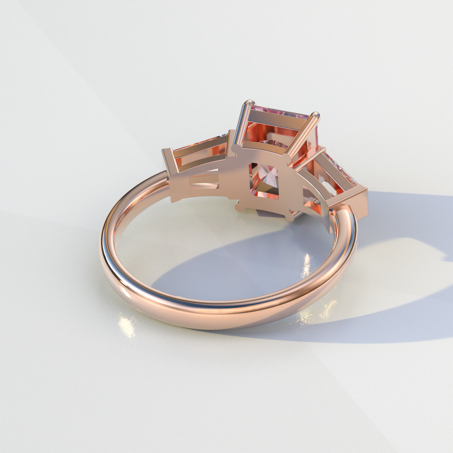 3 Carat Pink Radiant & Tapered Baguette Three Stone Lab Diamond Engagement Ring - Adorned