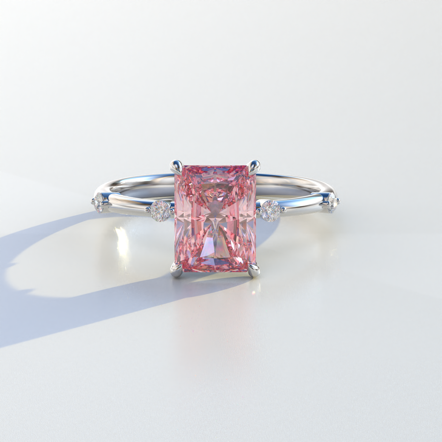 2 Carat Pink Radiant Cut Lab Diamond With Pave Accents Engagement Ring - Gloria