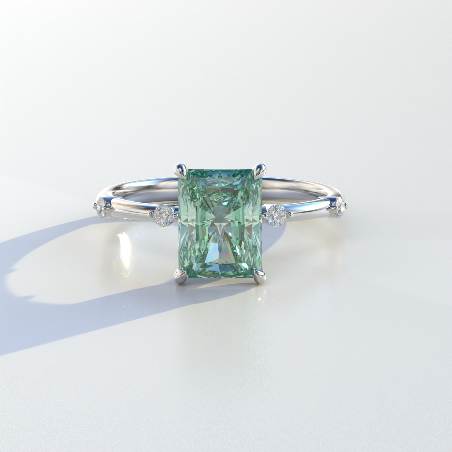 2 Carat Green Radiant Cut Lab Diamond With Pave Accents Engagement Ring - Gloria