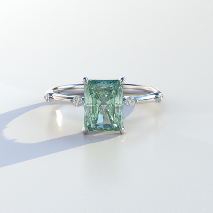 2 Carat Green Radiant Cut Lab Diamond With Pave Accents Engagement Ring - Gloria