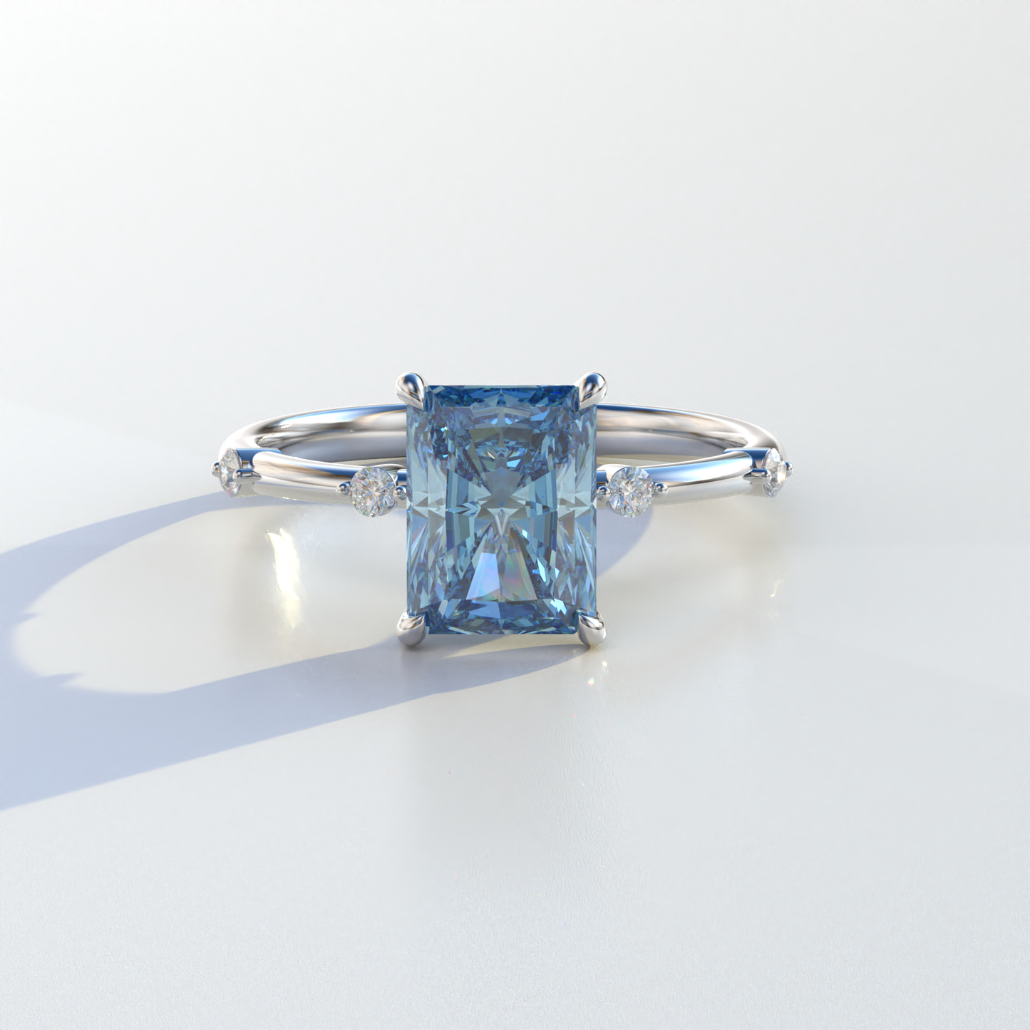 2 Carat Blue Radiant Cut Lab Diamond With Pave Accents Engagement Ring - Gloria