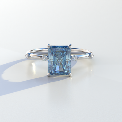 2 Carat Blue Radiant Cut Lab Diamond With Pave Accents Engagement Ring - Gloria