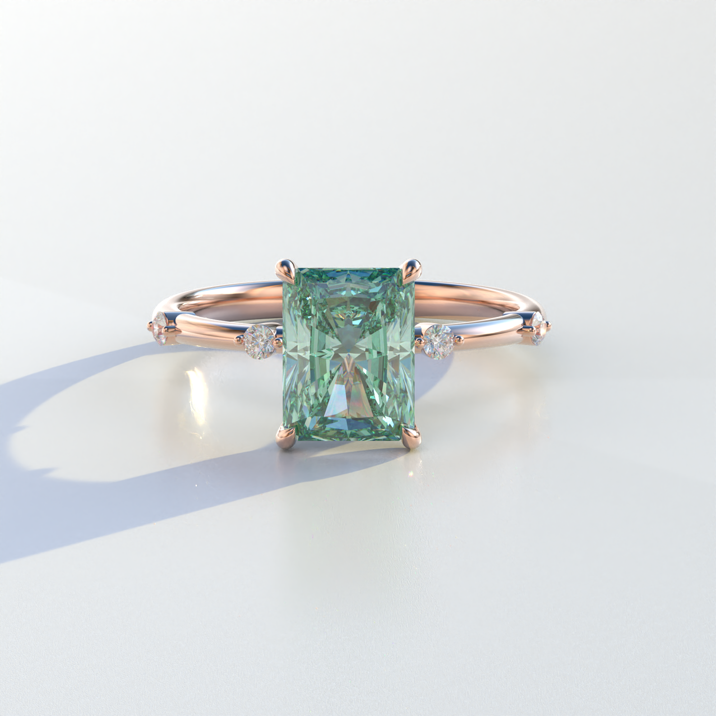 2 Carat Green Radiant Cut Lab Diamond With Pave Accents Engagement Ring - Gloria