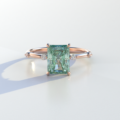 2 Carat Green Radiant Cut Lab Diamond With Pave Accents Engagement Ring - Gloria