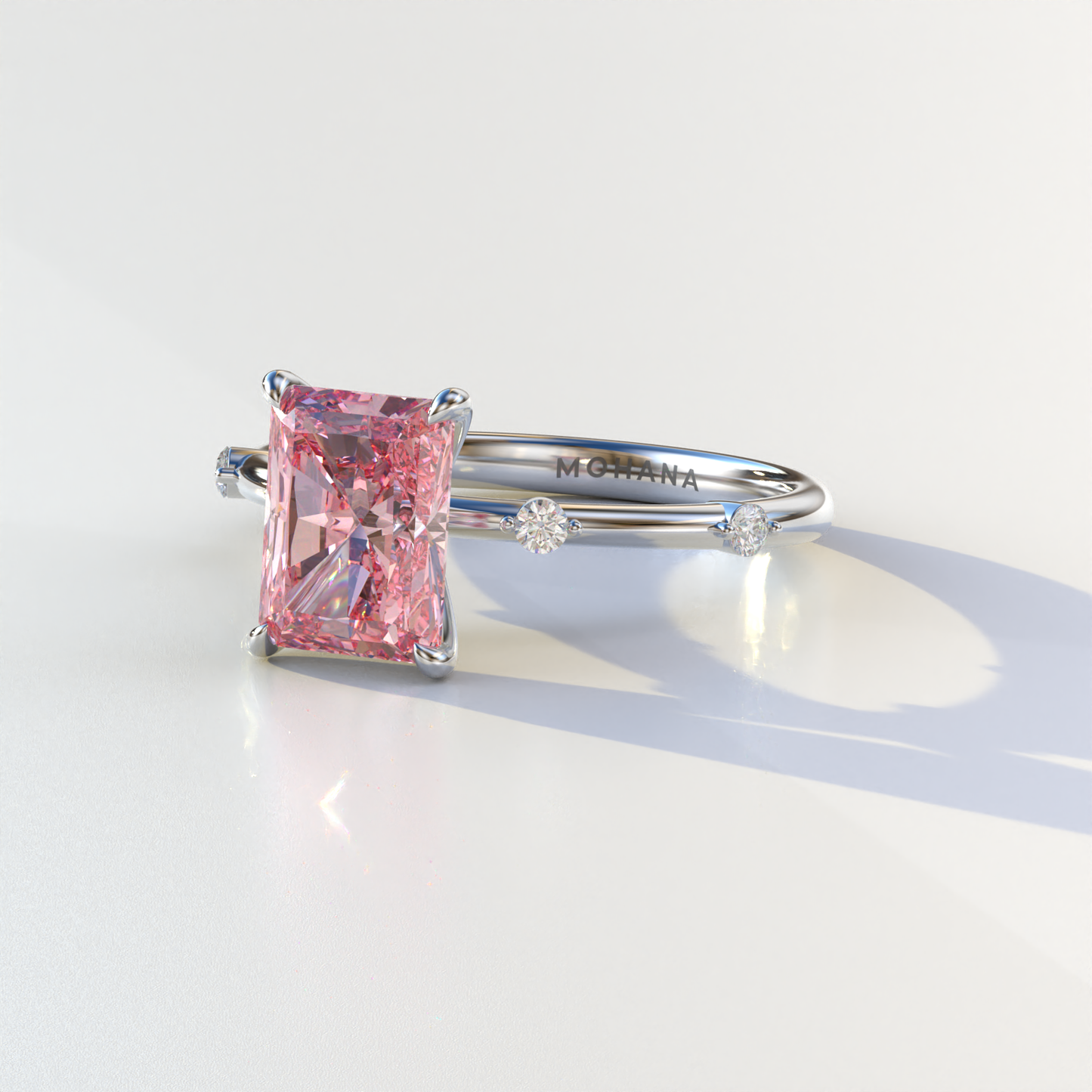 2 Carat Pink Radiant Cut Lab Diamond With Pave Accents Engagement Ring - Gloria