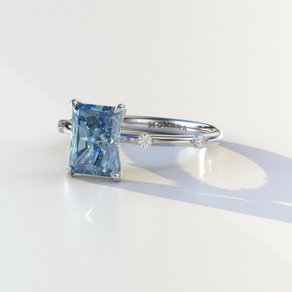 2 Carat Blue Radiant Cut Lab Diamond With Pave Accents Engagement Ring - Gloria