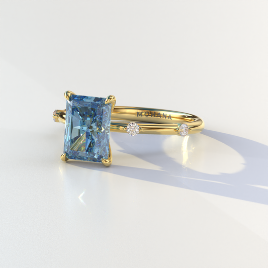 2 Carat Blue Radiant Cut Lab Diamond With Pave Accents Engagement Ring - Gloria