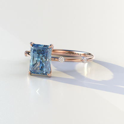 2 Carat Blue Radiant Cut Lab Diamond With Pave Accents Engagement Ring - Gloria