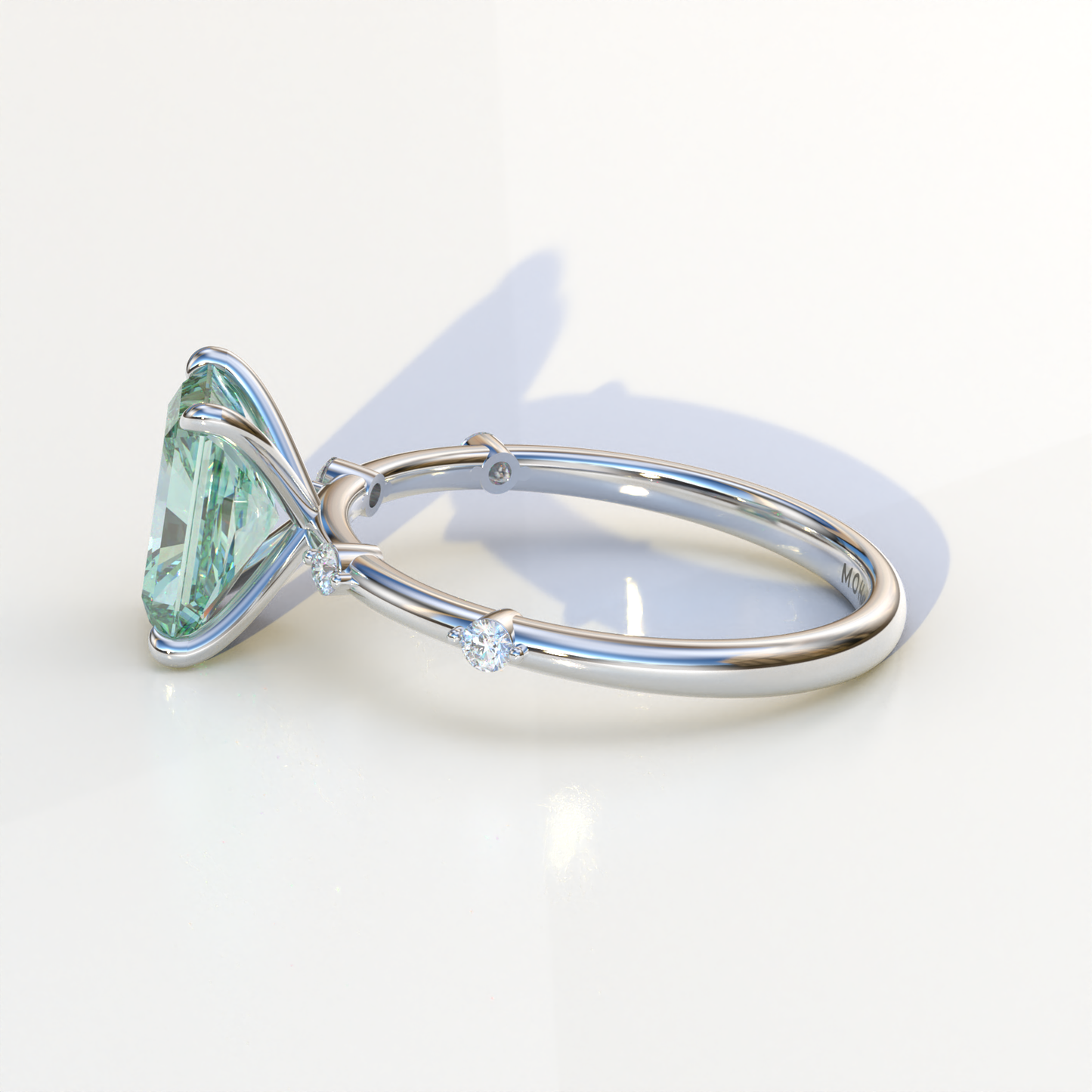 2 Carat Green Radiant Cut Lab Diamond With Pave Accents Engagement Ring - Gloria