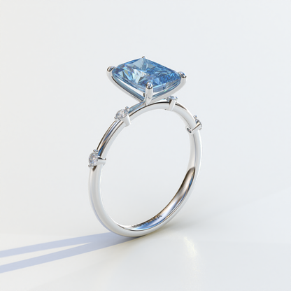 2 Carat Blue Radiant Cut Lab Diamond With Pave Accents Engagement Ring - Gloria