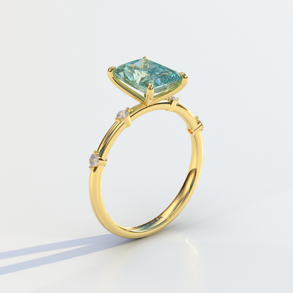 2 Carat Green Radiant Cut Lab Diamond With Pave Accents Engagement Ring - Gloria