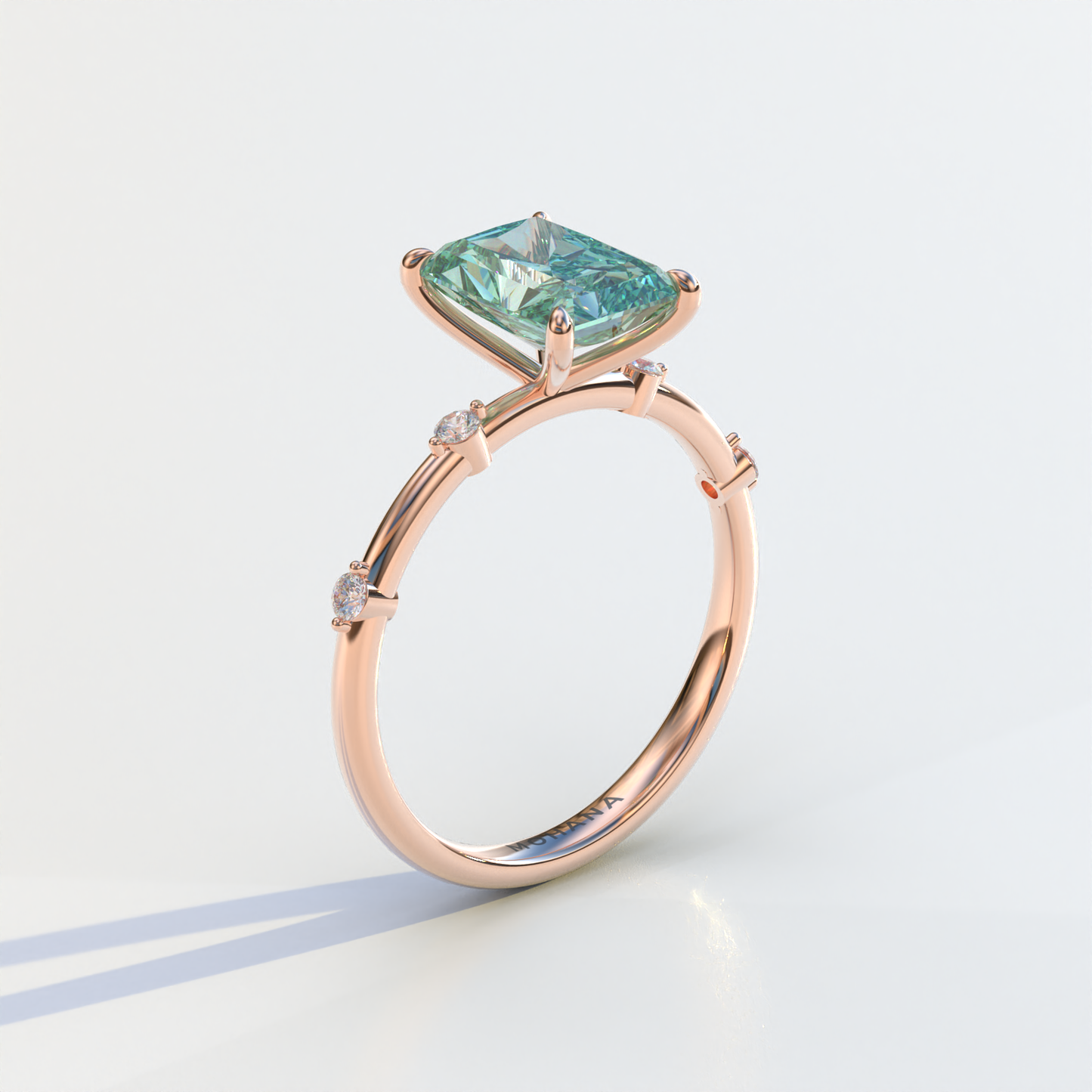 2 Carat Green Radiant Cut Lab Diamond With Pave Accents Engagement Ring - Gloria