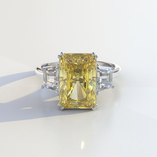 4 Carat Yellow Radiant & Trapezoid Cut Lab Diamond Three Stone Engagement Ring - Embrace
