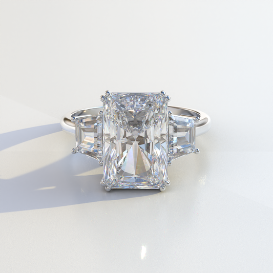 4 Carat Radiant & Trapezoid Cut Lab Diamond Three Stone Engagement Ring - Embrace