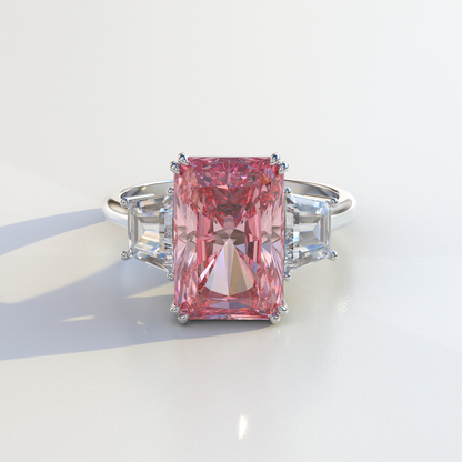4 Carat Pink Radiant & Trapezoid Cut Lab Diamond Three Stone Engagement Ring - Embrace
