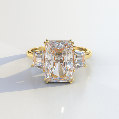 4 Carat Radiant & Trapezoid Cut Lab Diamond Three Stone Engagement Ring - Embrace