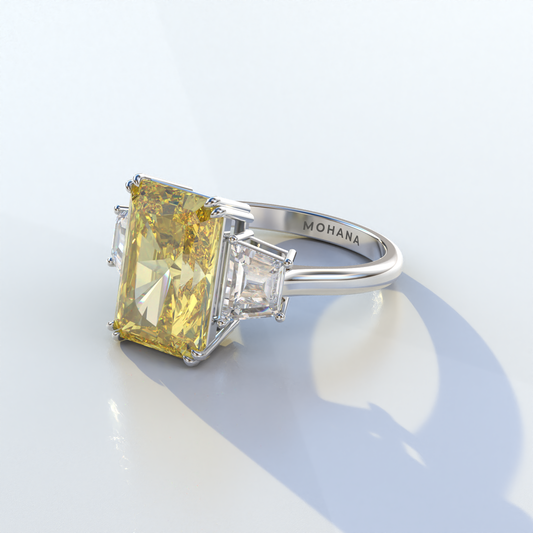 4 Carat Yellow Radiant & Trapezoid Cut Lab Diamond Three Stone Engagement Ring - Embrace