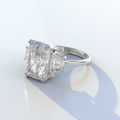 4 Carat Radiant & Trapezoid Cut Lab Diamond Three Stone Engagement Ring - Embrace