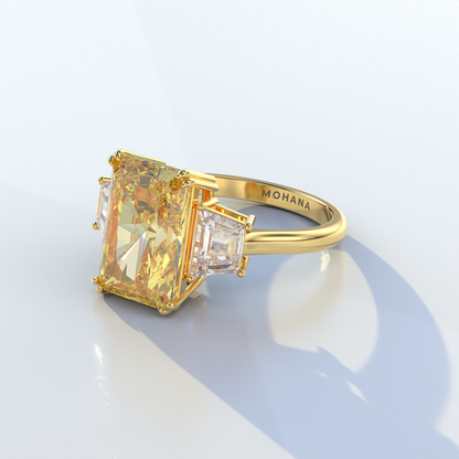 4 Carat Yellow Radiant & Trapezoid Cut Lab Diamond Three Stone Engagement Ring - Embrace