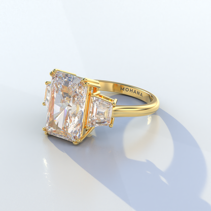 4 Carat Radiant & Trapezoid Cut Lab Diamond Three Stone Engagement Ring - Embrace