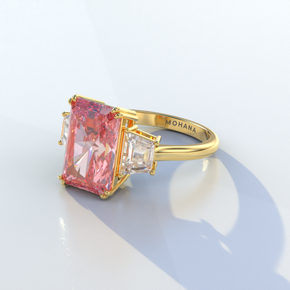 4 Carat Pink Radiant & Trapezoid Cut Lab Diamond Three Stone Engagement Ring - Embrace