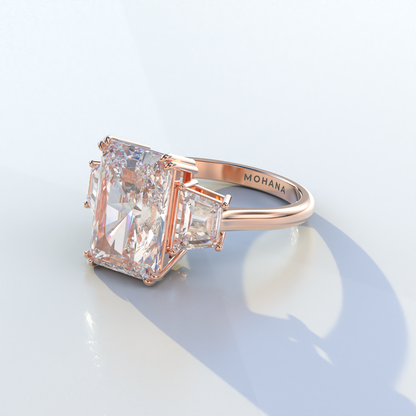 4 Carat Radiant & Trapezoid Cut Lab Diamond Three Stone Engagement Ring - Embrace