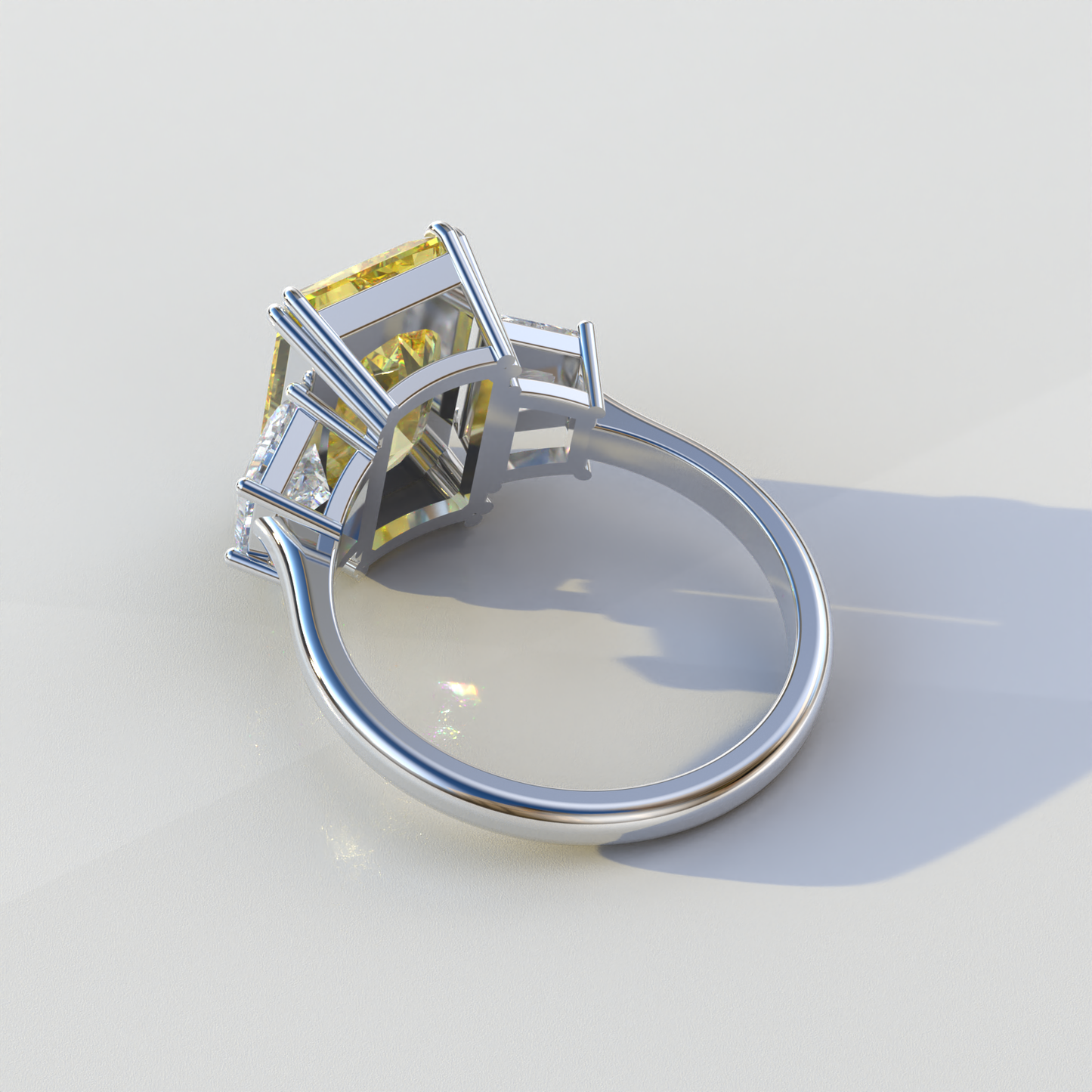 4 Carat Yellow Radiant & Trapezoid Cut Lab Diamond Three Stone Engagement Ring - Embrace