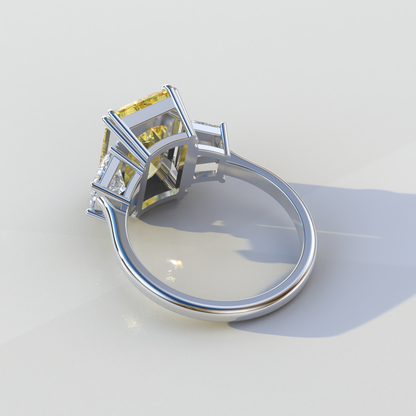 4 Carat Yellow Radiant & Trapezoid Cut Lab Diamond Three Stone Engagement Ring - Embrace