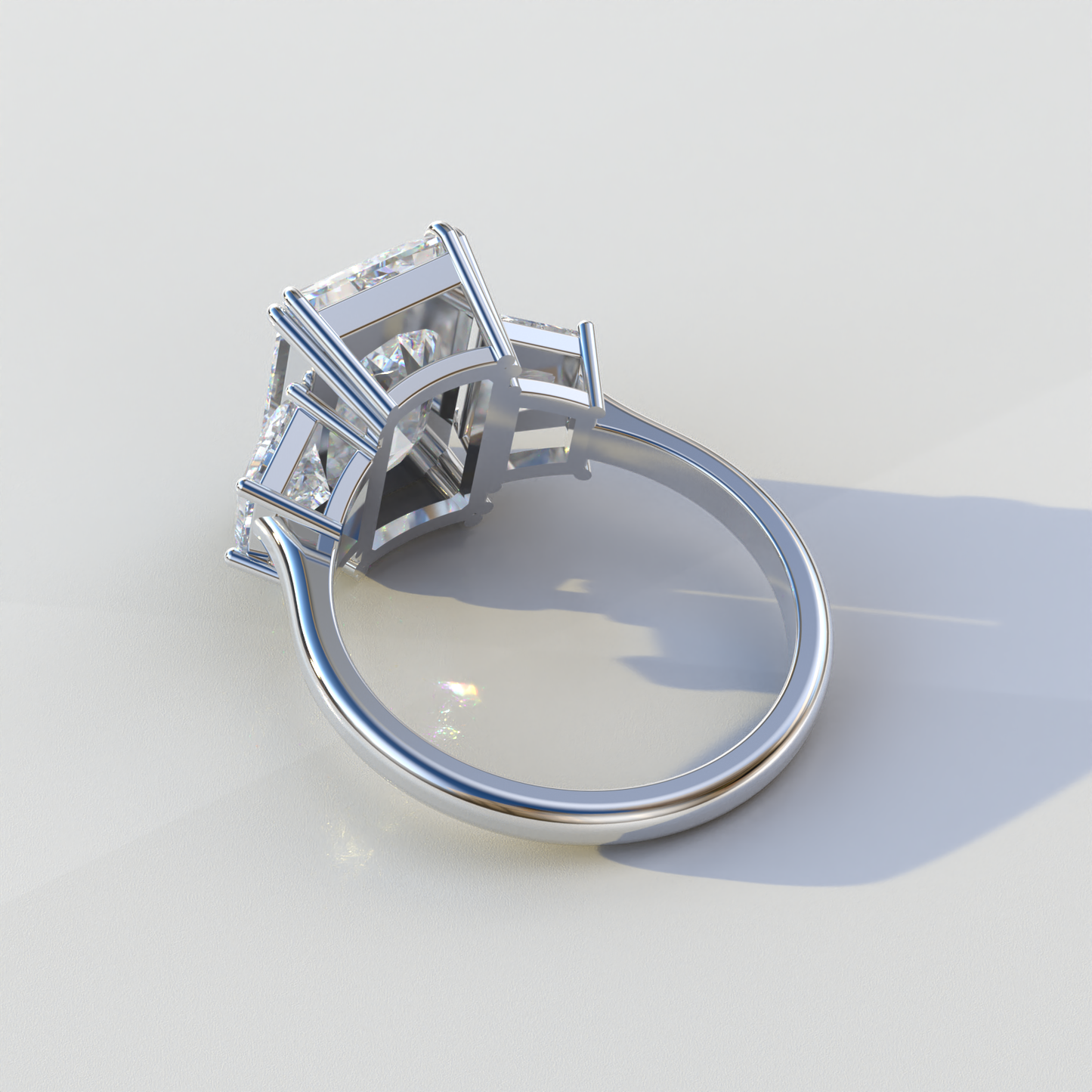 4 Carat Radiant & Trapezoid Cut Lab Diamond Three Stone Engagement Ring - Embrace