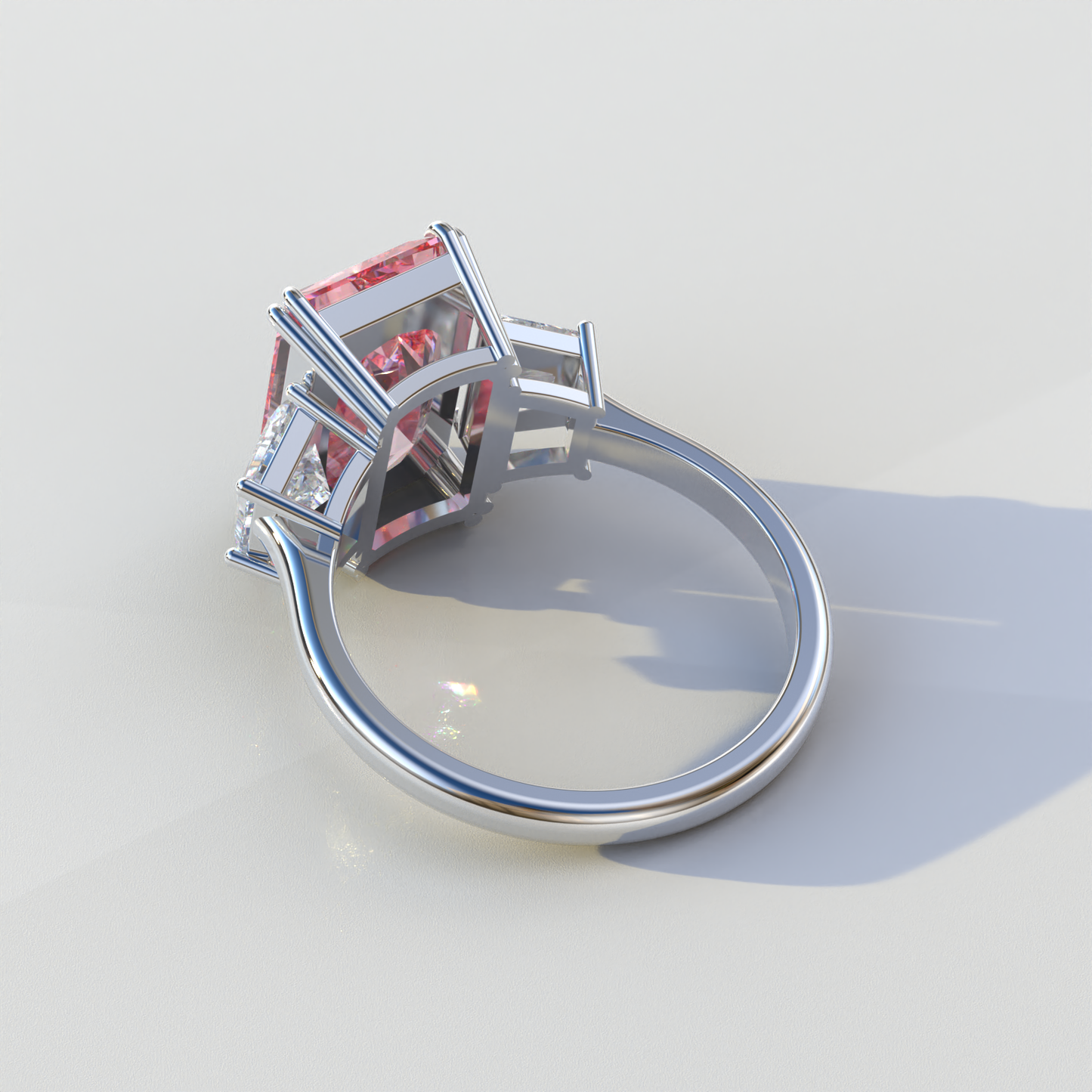 4 Carat Pink Radiant & Trapezoid Cut Lab Diamond Three Stone Engagement Ring - Embrace