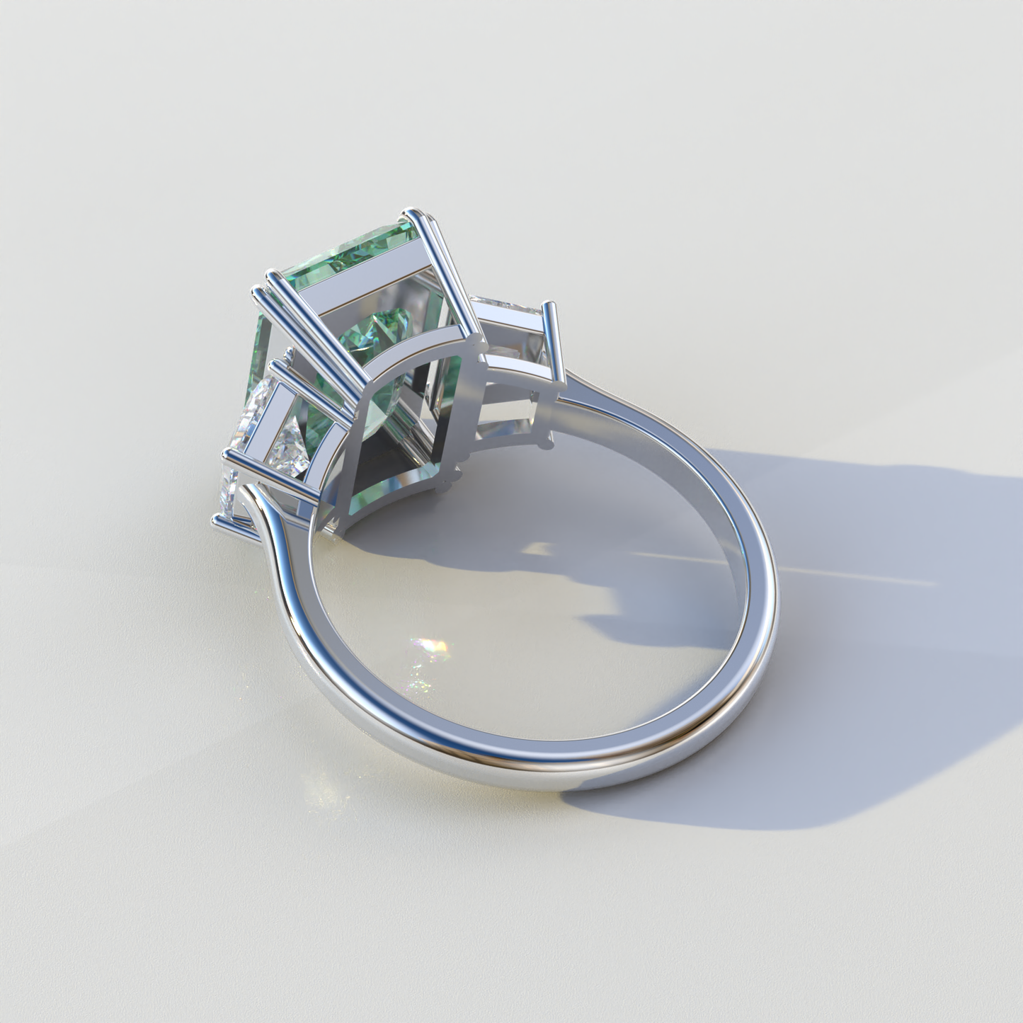 4 Carat Green Radiant & Trapezoid Cut Lab Diamond Three Stone Engagement Ring - Embrace