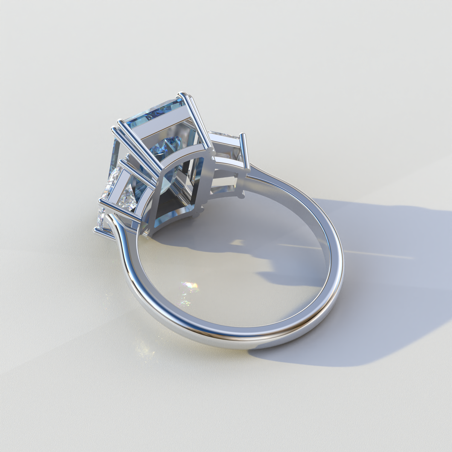 4 Carat Blue Radiant & Trapezoid Cut Lab Diamond Three Stone Engagement Ring - Embrace