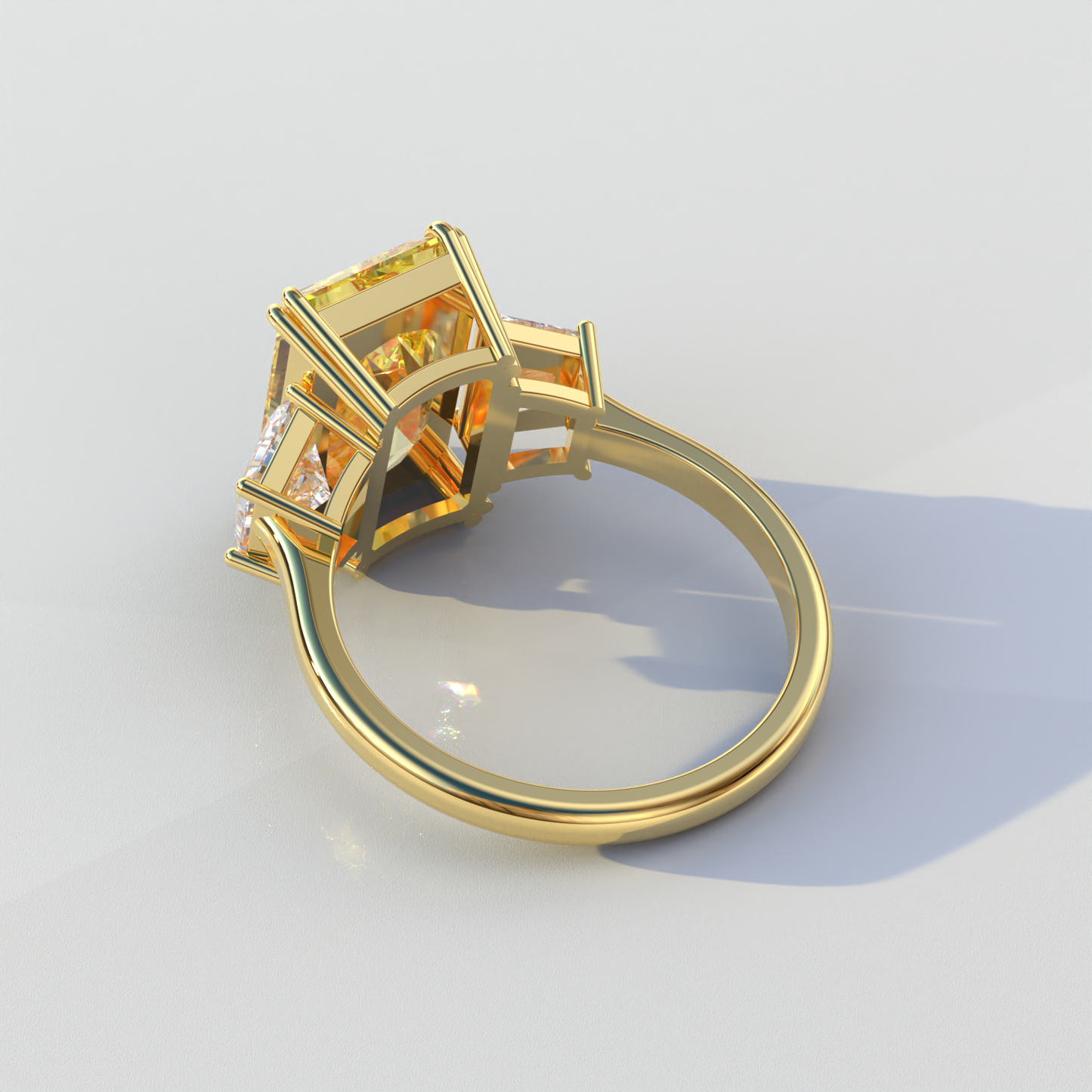 4 Carat Yellow Radiant & Trapezoid Cut Lab Diamond Three Stone Engagement Ring - Embrace