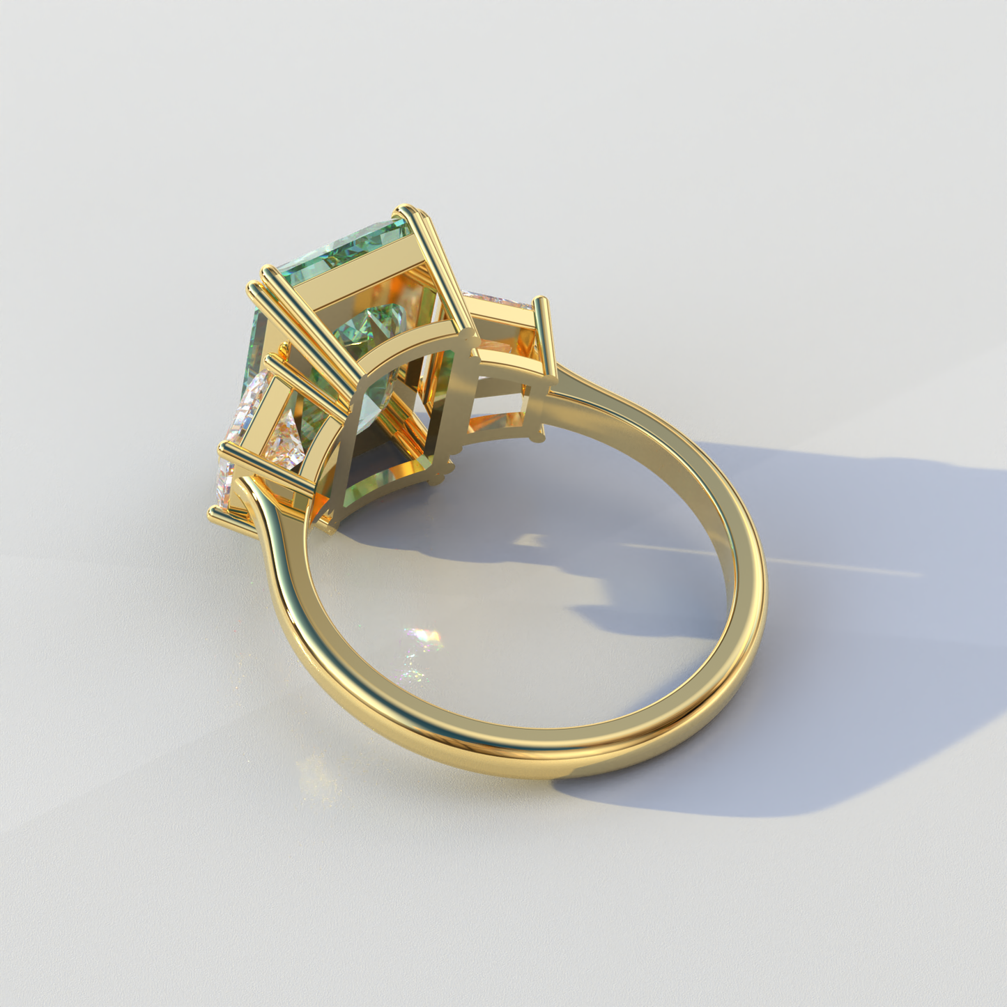 4 Carat Green Radiant & Trapezoid Cut Lab Diamond Three Stone Engagement Ring - Embrace