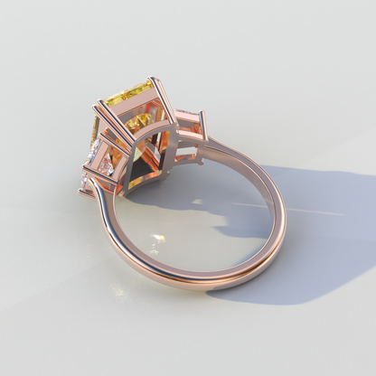 4 Carat Yellow Radiant & Trapezoid Cut Lab Diamond Three Stone Engagement Ring - Embrace