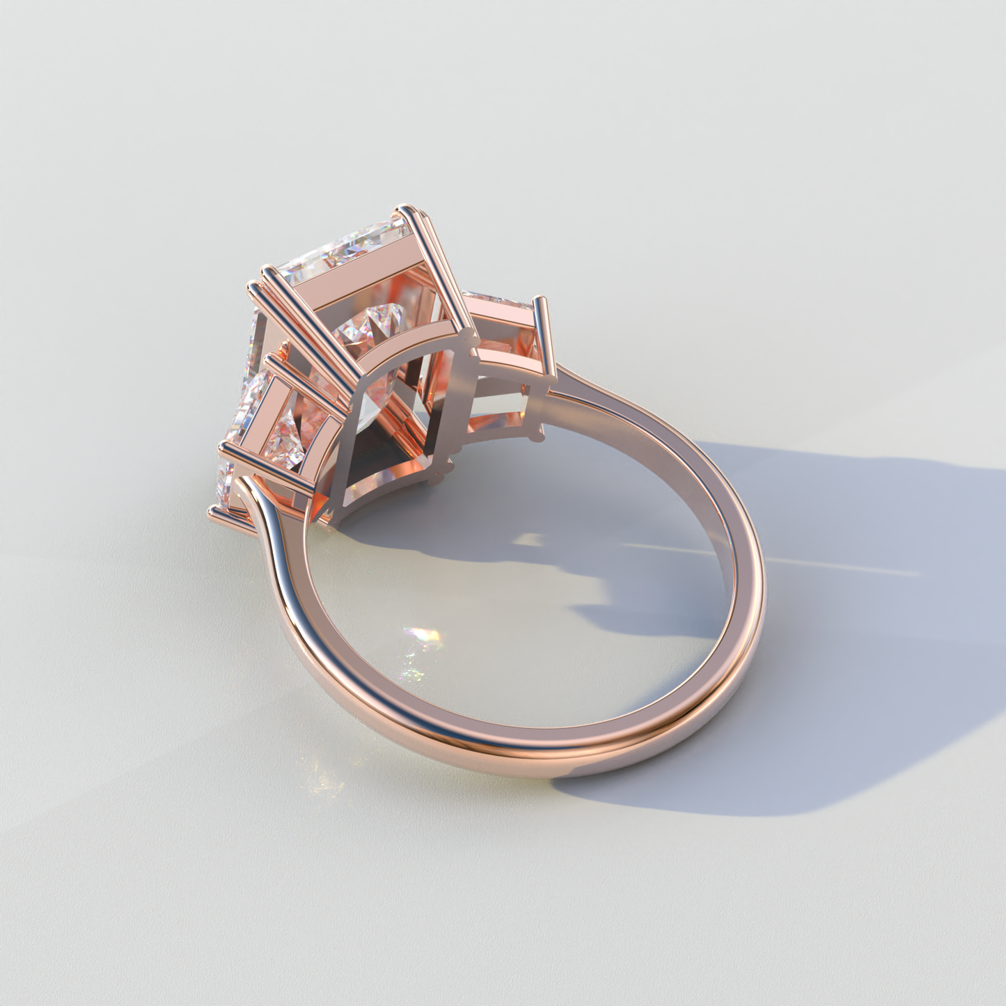 4 Carat Radiant & Trapezoid Cut Lab Diamond Three Stone Engagement Ring - Embrace