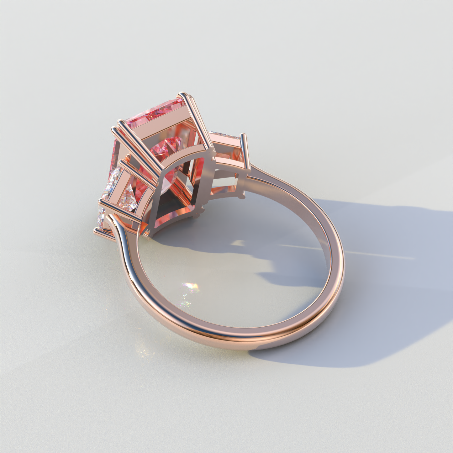 4 Carat Pink Radiant & Trapezoid Cut Lab Diamond Three Stone Engagement Ring - Embrace
