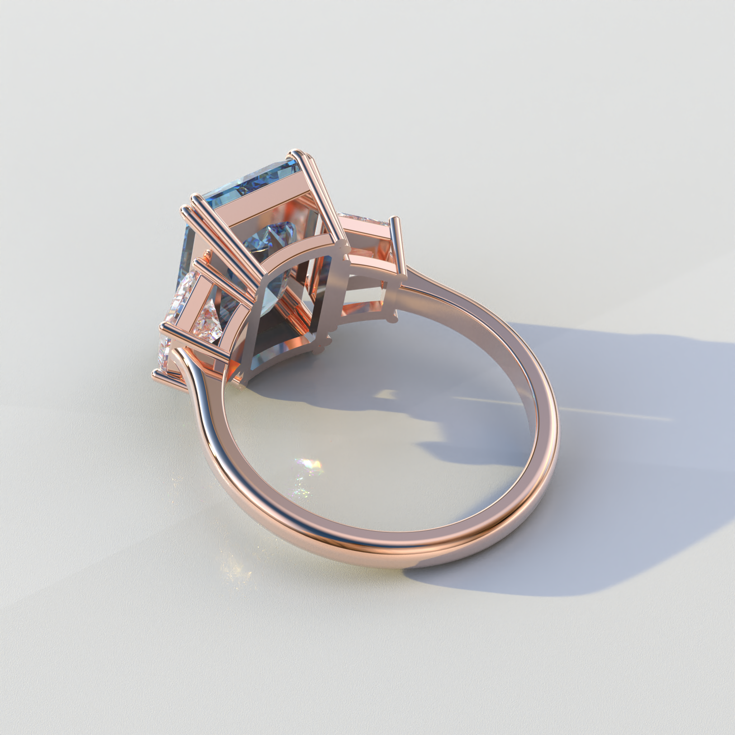 4 Carat Blue Radiant & Trapezoid Cut Lab Diamond Three Stone Engagement Ring - Embrace