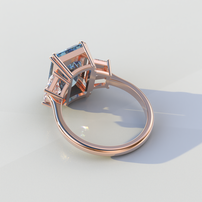 4 Carat Blue Radiant & Trapezoid Cut Lab Diamond Three Stone Engagement Ring - Embrace
