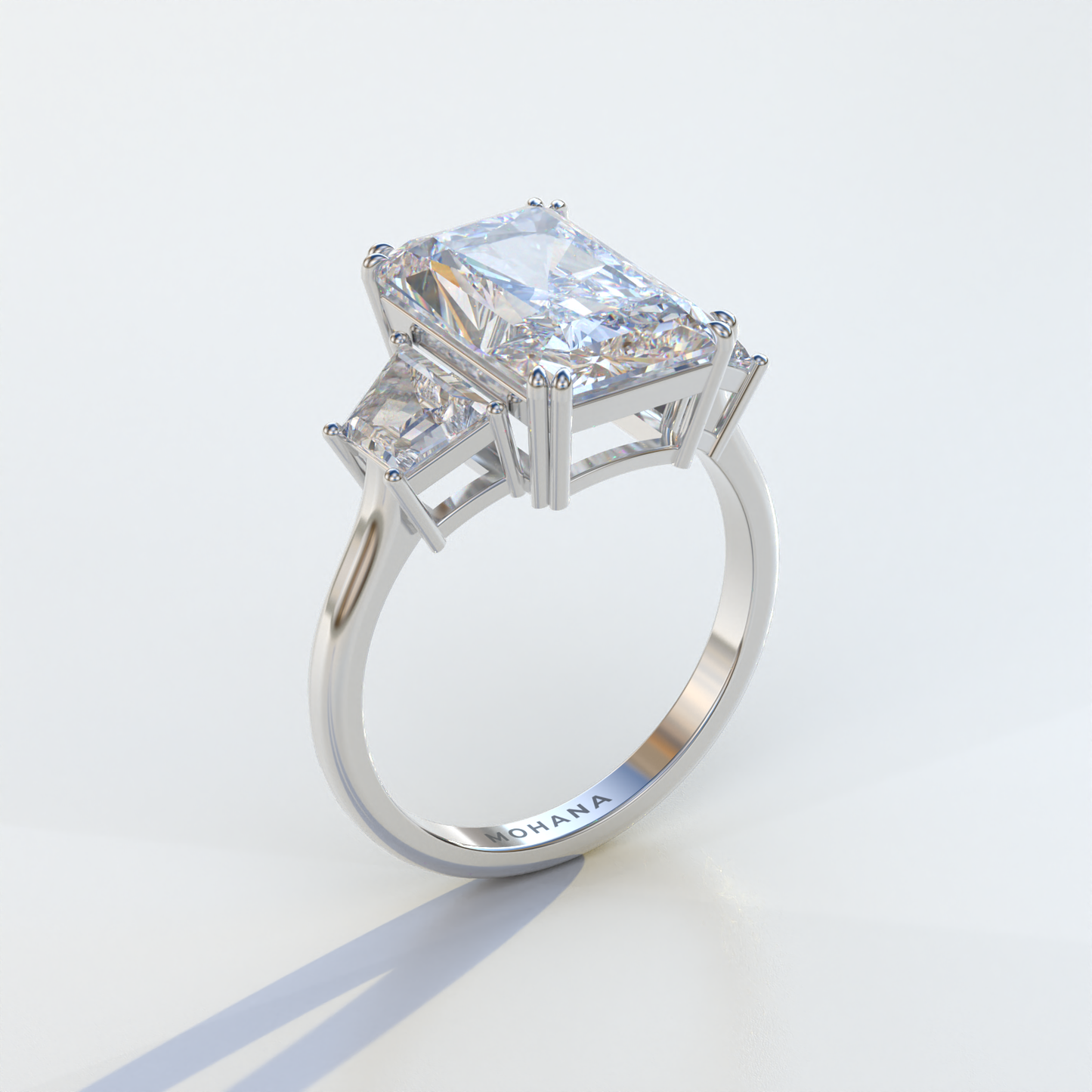 4 Carat Radiant & Trapezoid Cut Lab Diamond Three Stone Engagement Ring - Embrace